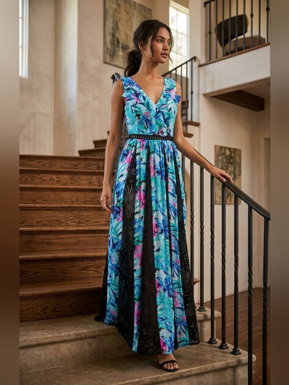 NWT Lilly Pulitzer Janette Maxi in Maldives Green Hype It Up Lace Inset Dress 2